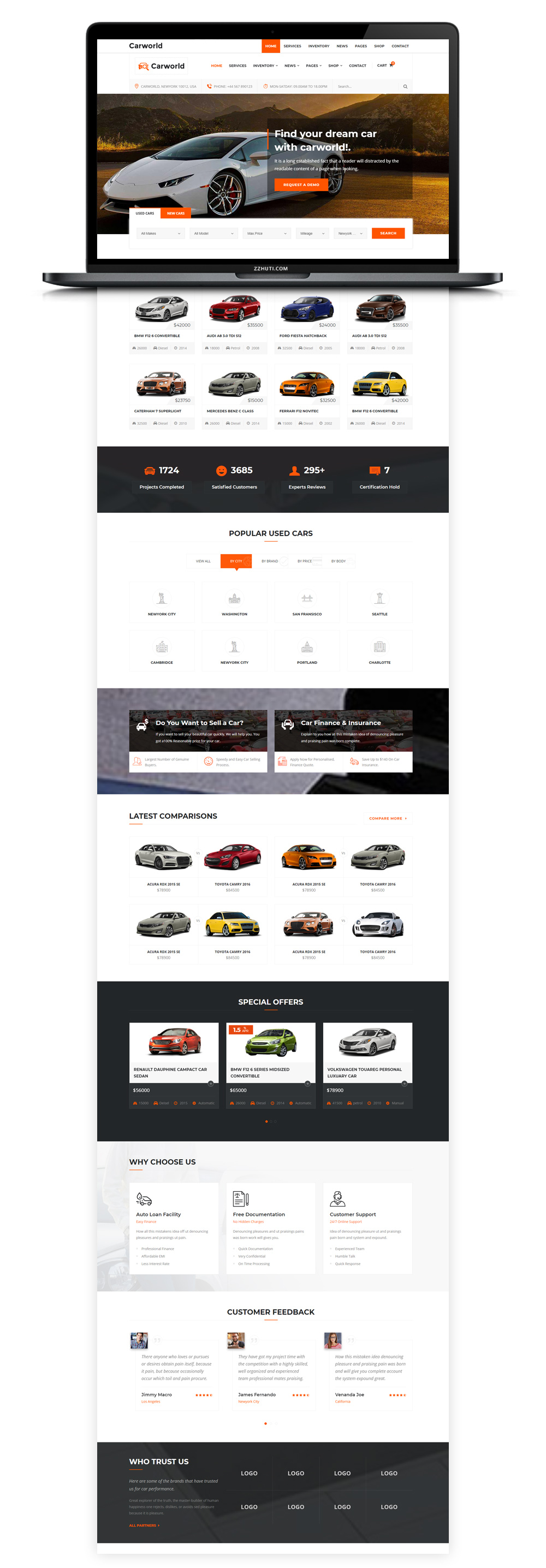 A86【汽车HTML网页】橘色空气Bootstrap响应式网站汽车贸易汽车4S店网站模版