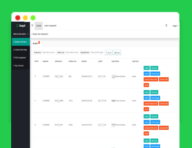 A2458Seagull远程获取通讯录APP 相册/短信/双端/全开源海外版本